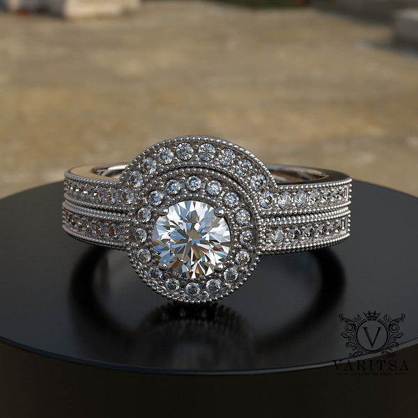 1.19ct Diamond Bridal Set Engagement Ring Curved Wedding Band - 01US83